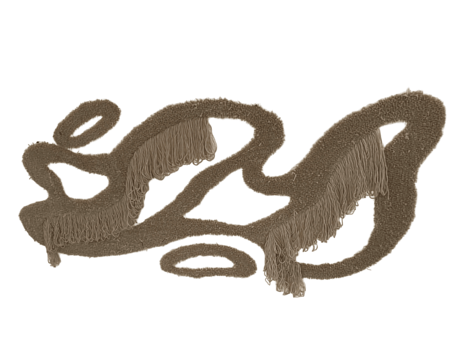 Freeform tan Liquid Rug motif with fringed edge detail